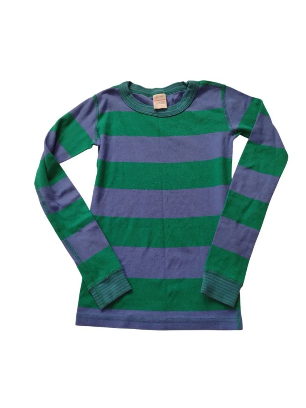 Hanna Andersson Kids Pajamas 8 Blue Green Wide Stripe Cotton Long Johns PJs
